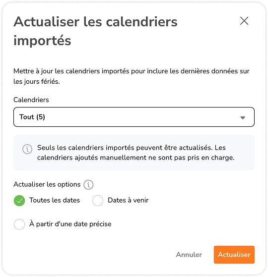 Actualiser tous les calendriers